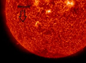 Here you can see the small dot which is Mercury passing in front of the sun