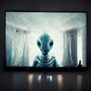 Alien in white room